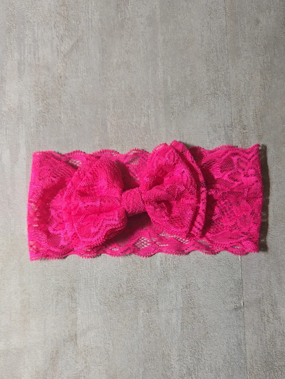 Baby Girl Hot Pink Lace Stretch Bow Headband Floral Toddler Hair Band Accessory